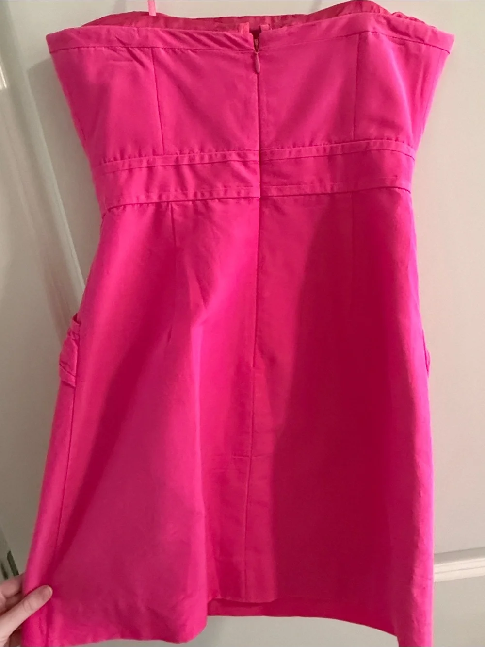 J. Crew Strapless Hot Pink Ruffle-Pocket Mini Dress